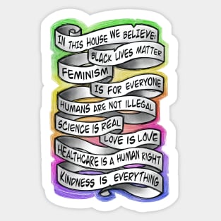 in this house, quotes, rainbow colors Sticker